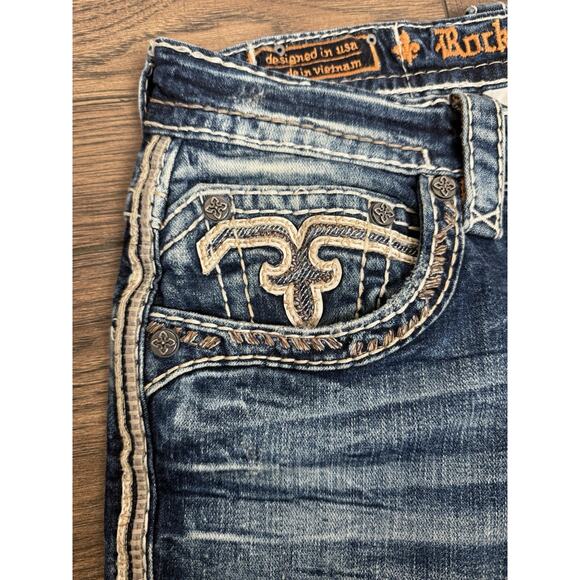 Rock Revival Men’s Rexford Relaxed Taper Jeans 32x32 Grunge Embroidered - Picture 4 of 10